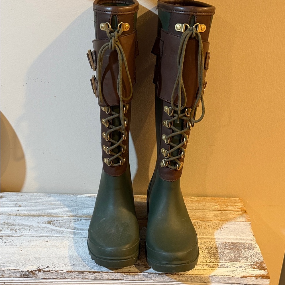 Tory Burch Olive and Chocolate Lace-Up Boots - Picture 2 of 11